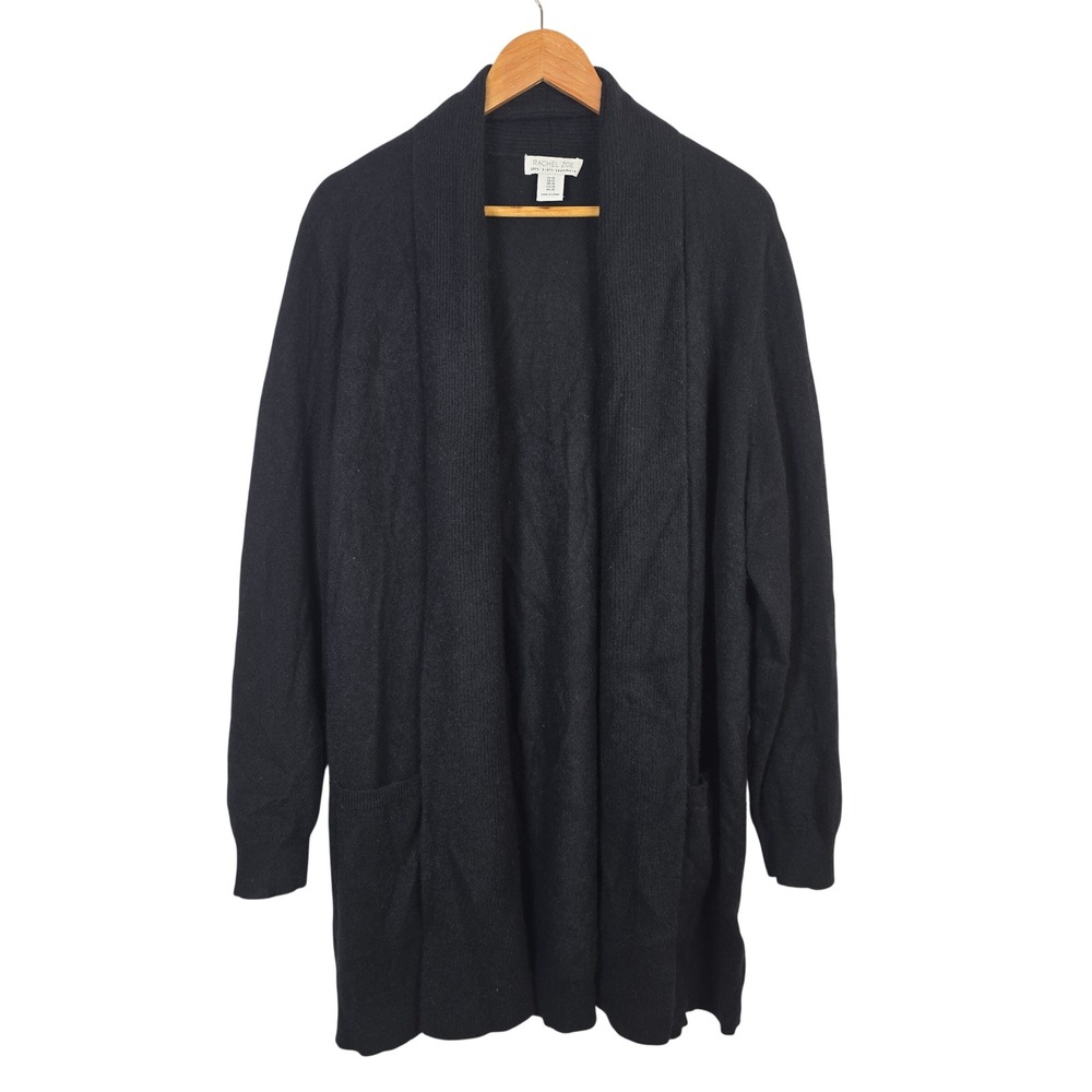 Rachel Zoe Black 100% 2-Ply Cashmere Open Front Shawl Cardigan Plus Size 1X